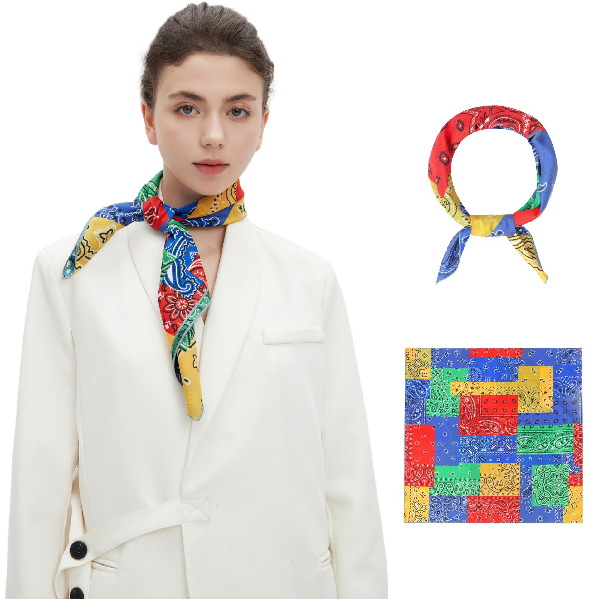 2025 new spring, summer and autumn thin headscarf double-sided printed silk scarf square scarf