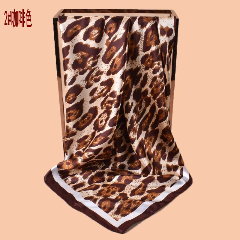 2025 new 90-satin fashion leopard print versatile printed square scarf with sunscreen, bag head silk scarf decoration, scarf