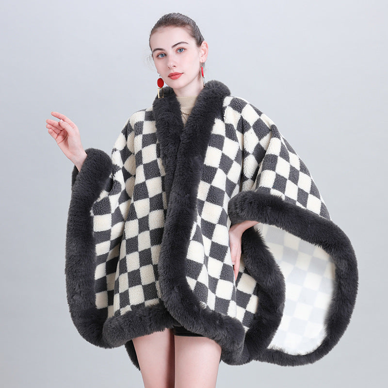 European and Korean autumn and winter fashion new scarf shawl thickened plaid fur collar cape shawl 0982 #