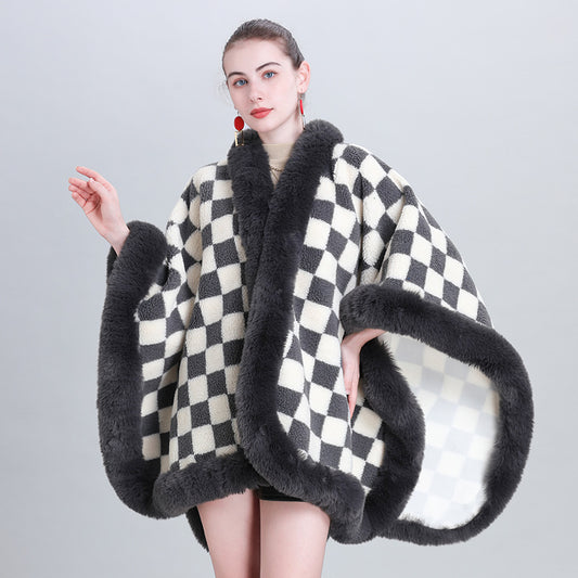 European and Korean autumn and winter fashion new scarf shawl thickened plaid fur collar cape shawl 0982 #