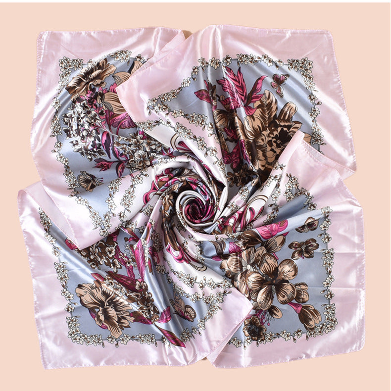 Spring new fashion large shawl simulation silk plant printing silk scarf head scarf 90-color diced large square scarf batch
