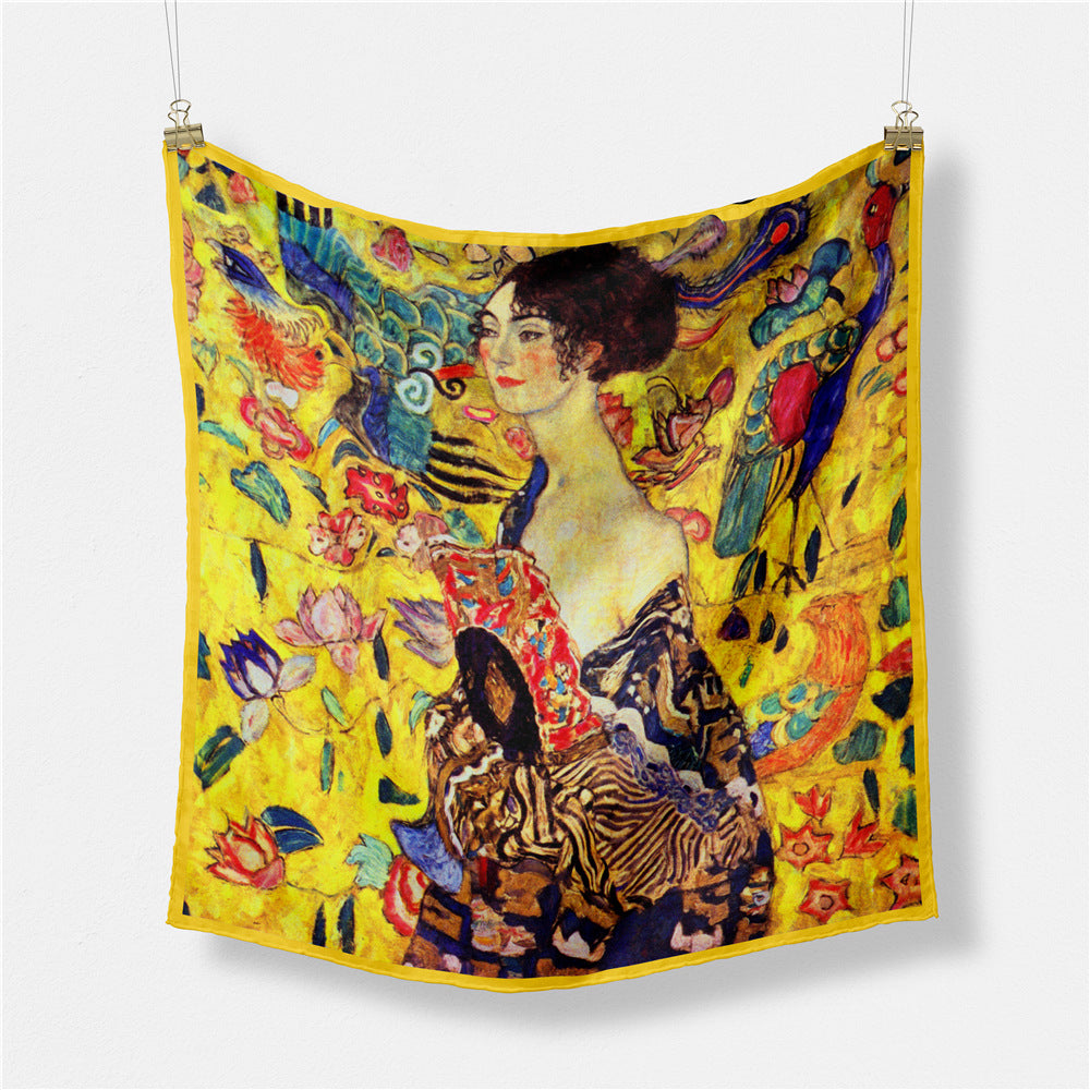 Simple, fashionable and versatile literary and artistic fan 53cm small square scarf, Van Gogh art oil painting, women's scarf silk scarf