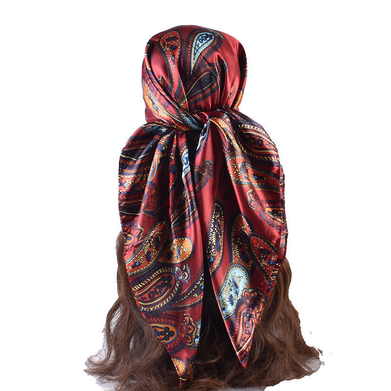 New Fashion Retro Cashew Nut Pattern Printing 90 * 90 Satin Large Square Scarf Silk Scarf