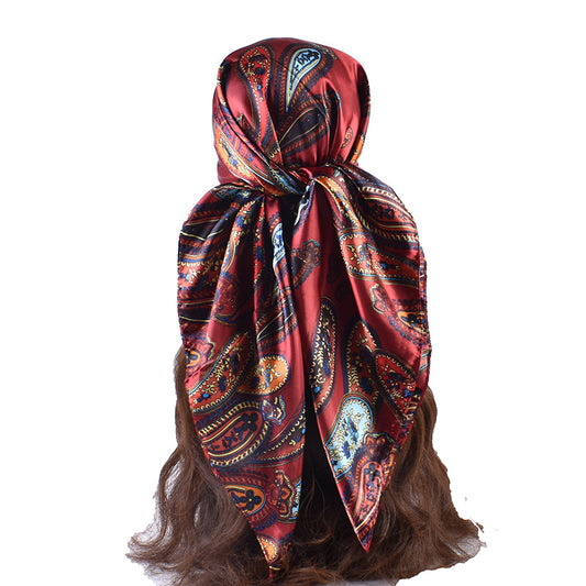 New Fashion Retro Cashew Nut Pattern Printing 90 * 90 Satin Large Square Scarf Silk Scarf