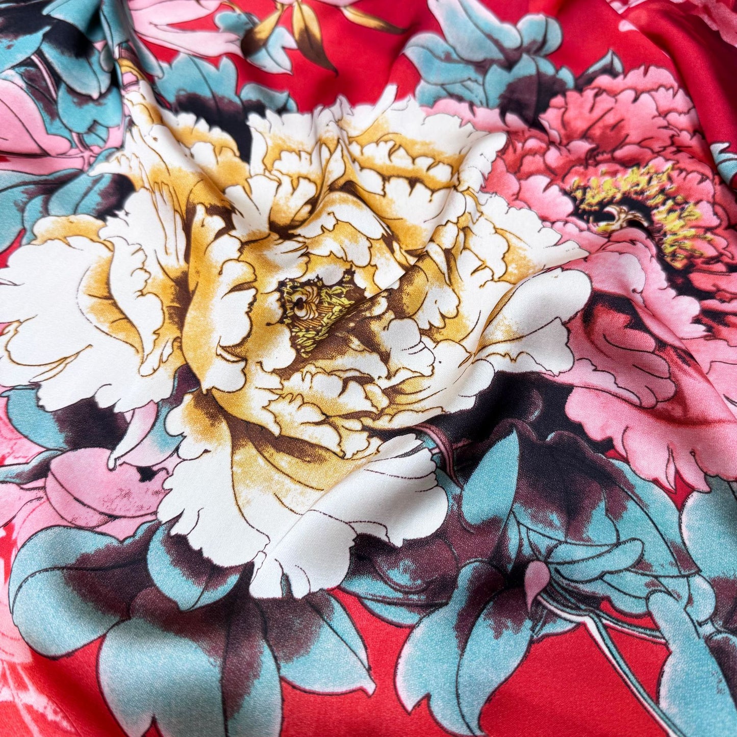 Retro ethnic style plant national flower simulation silk long silk scarf, positive red, simple and elegant temperament women's outer shawl souvenir