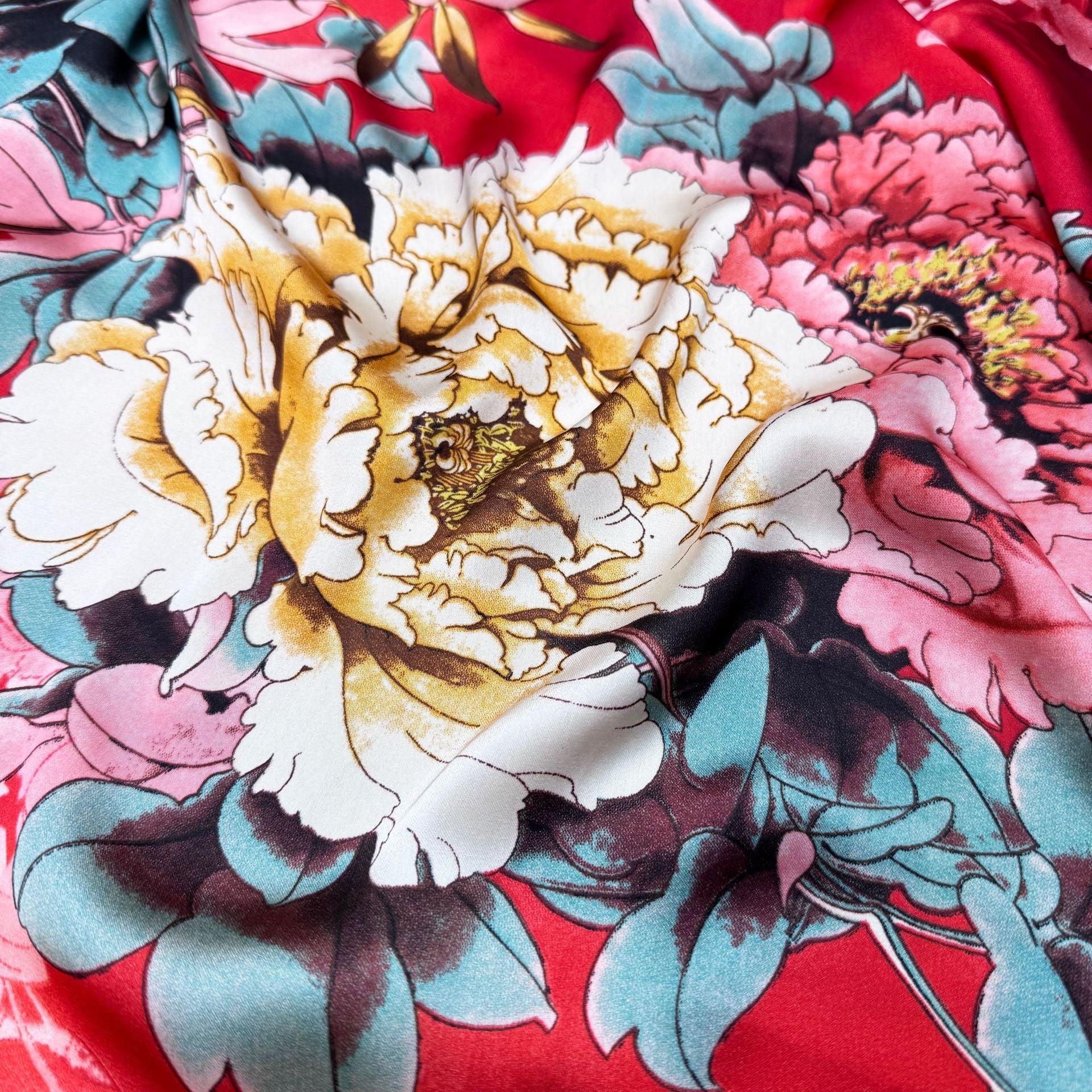 Retro ethnic style plant national flower simulation silk long silk scarf, positive red, simple and elegant temperament women's outer shawl souvenir