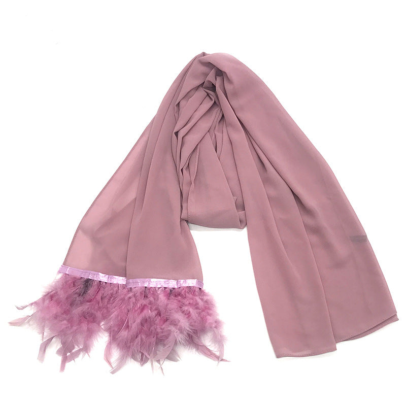 New Pearl Chiffon Feather Bag Head Scarf Malaysia Indonesia Gauze Ostrich Hair Scarf