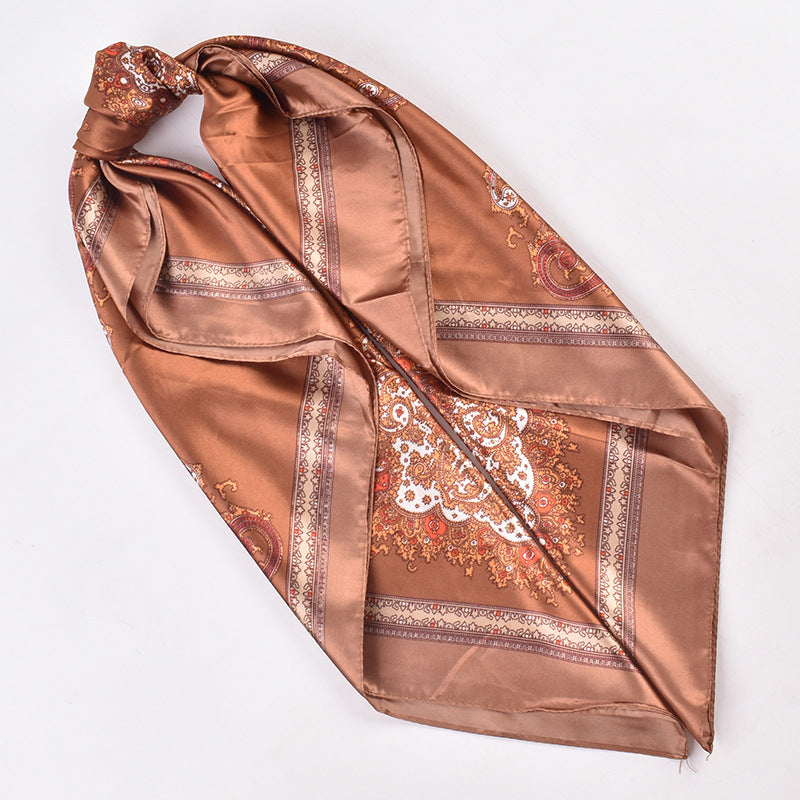 New versatile women's shawl scarf simulation silk 90 satin women's printed temperament silk scarf large square scarf headscarf