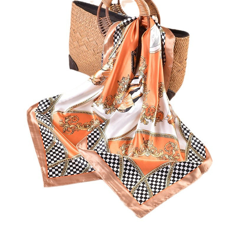 Spring and summer scarf carriage pattern printing versatile decorative scarf silk scarf 90 high-quality satin large square scarf scarf