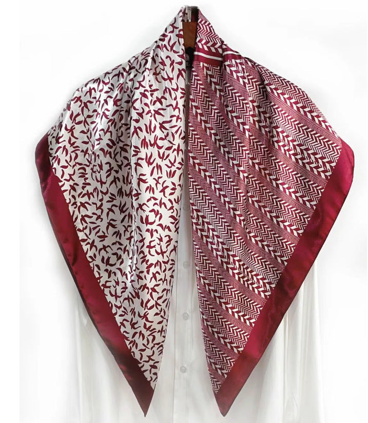Simple and elegant plant flower flower, satin 90 square scarf, high-end women's headscarf with hand gift silk scarf