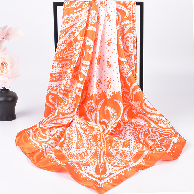 Spring and summer new fashion retro cashew nut pattern printing 90 * 90 satin large square scarf silk scarf