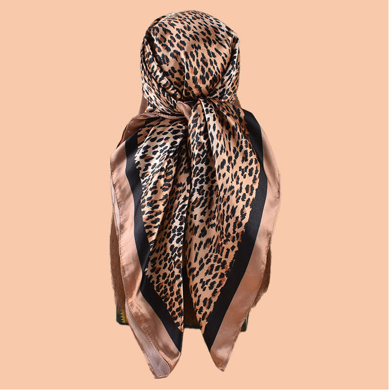 New 90 satin classic gradual change color leopard print printed square scarf with sunscreen bag head silk scarf decorative scarf