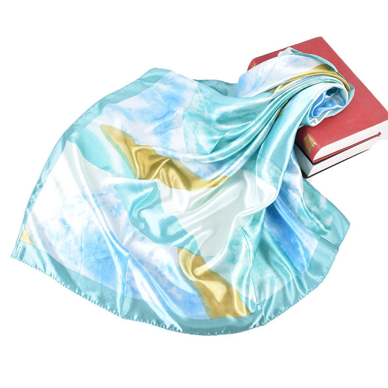 Autumn and winter new gradual change silk scarf printing 90cm satin high-end silk scarf square scarf versatile retro printing women