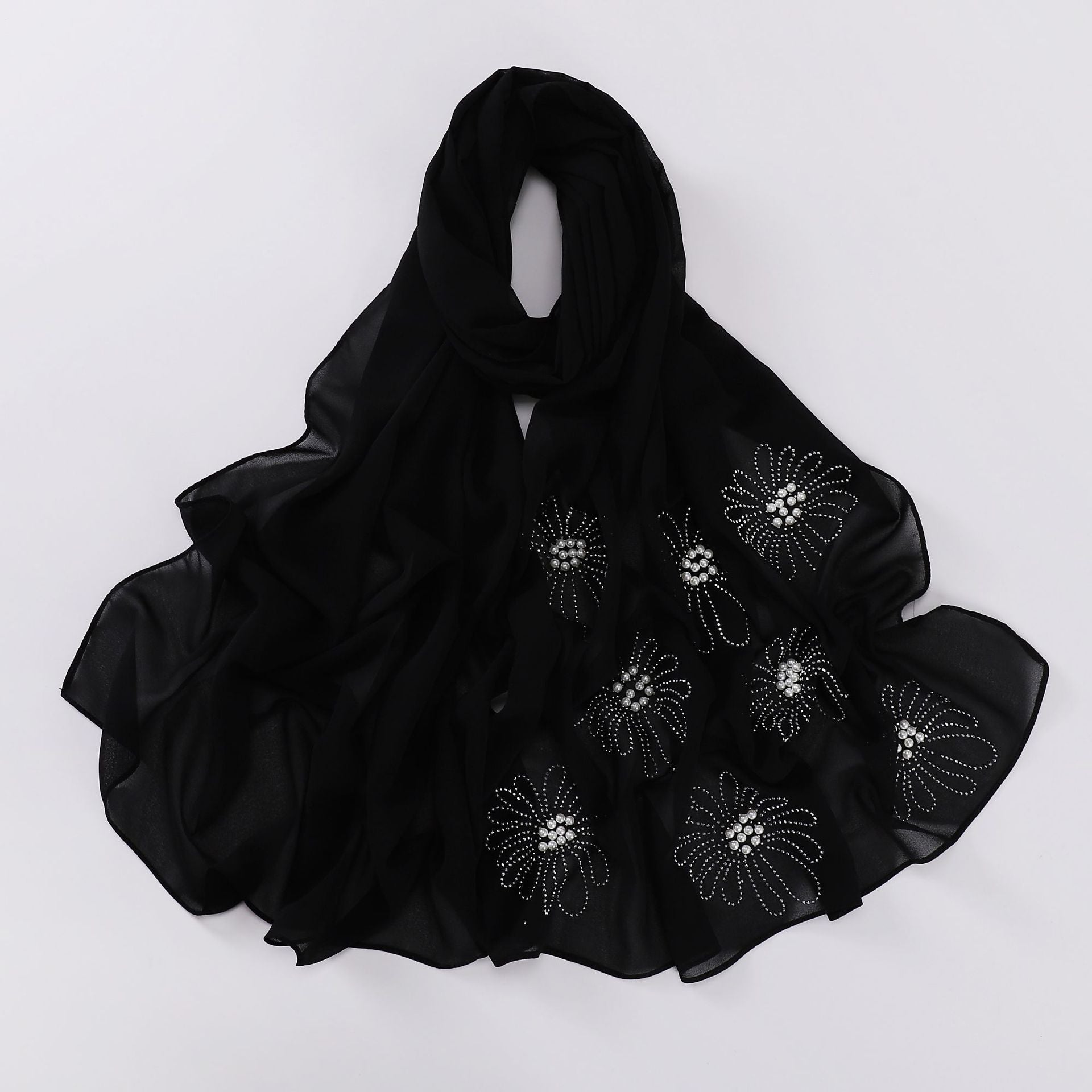 New pearl chiffon single-headed flower hot diamond bead scarf, gauze, Middle East and Africa, headscarf hijab.