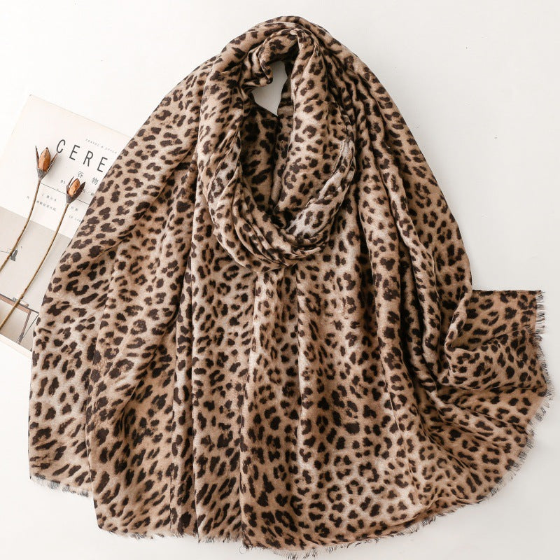 Cotton and linen feel scarf soft silk scarf leopard print burr print shawl