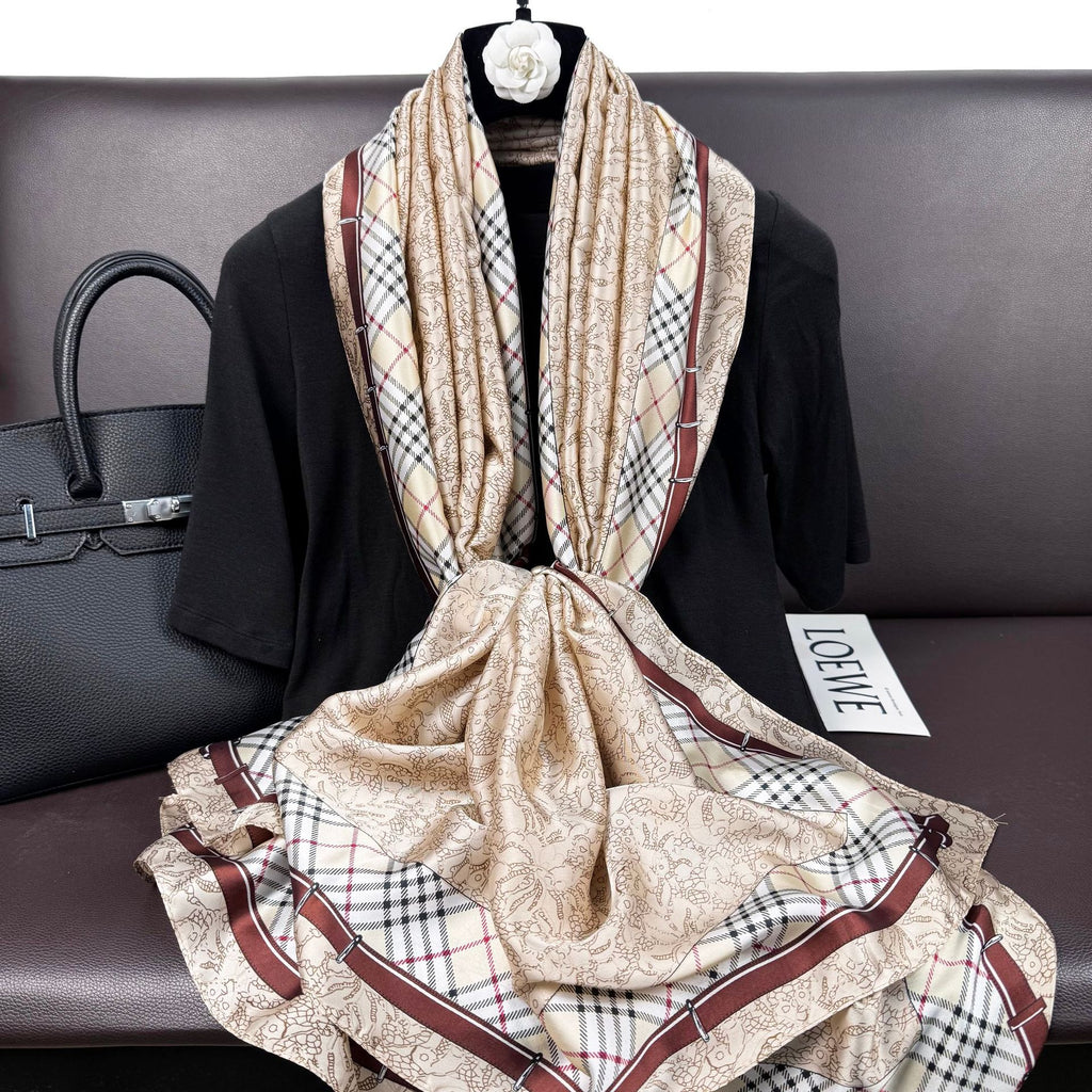 Fashion Korean version of simple and versatile Li brocade long printed silk scarf, simple and elegant temperament women's vacation shawl