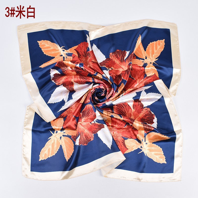 Summer new fashion flower print 90 satin large square scarf silk scarf headscarf