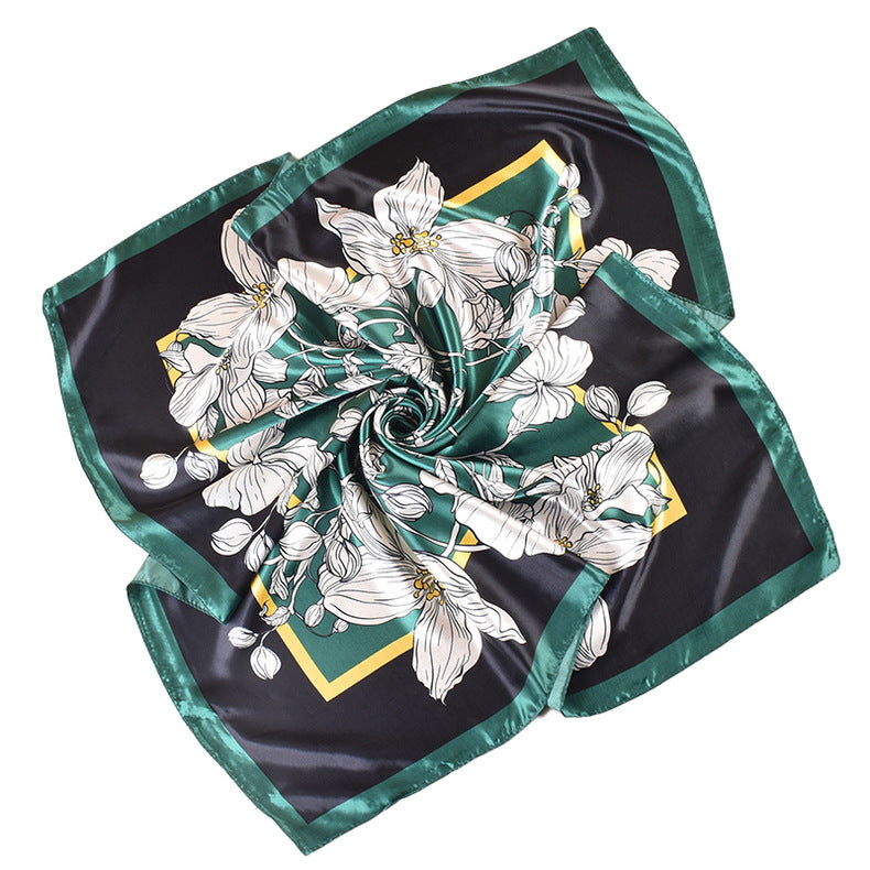 Spring new scarf thin imitation silk retro printing light luxury silk scarf 90 color diced high-end square scarf