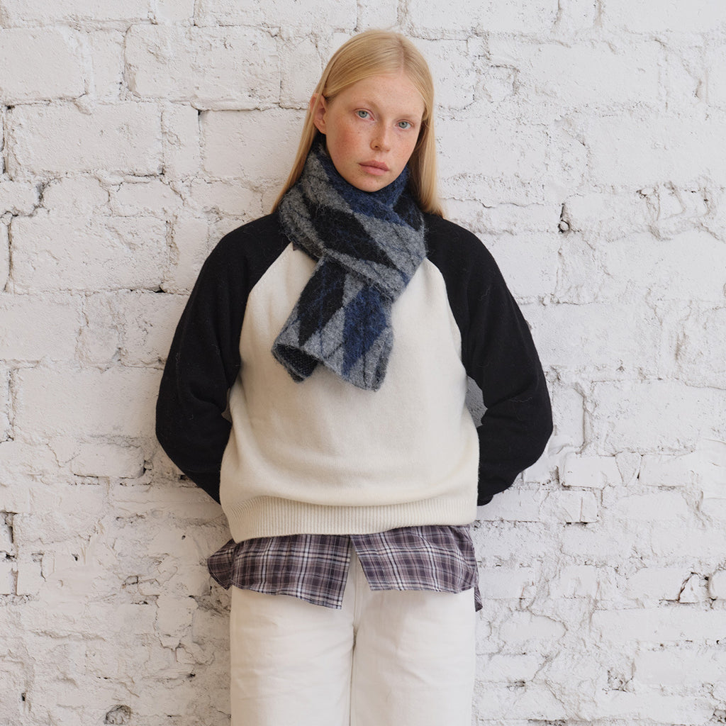 Designer wool-blend neutral rhombus plaid knitted scarf women's winter brushed soft wool scarf