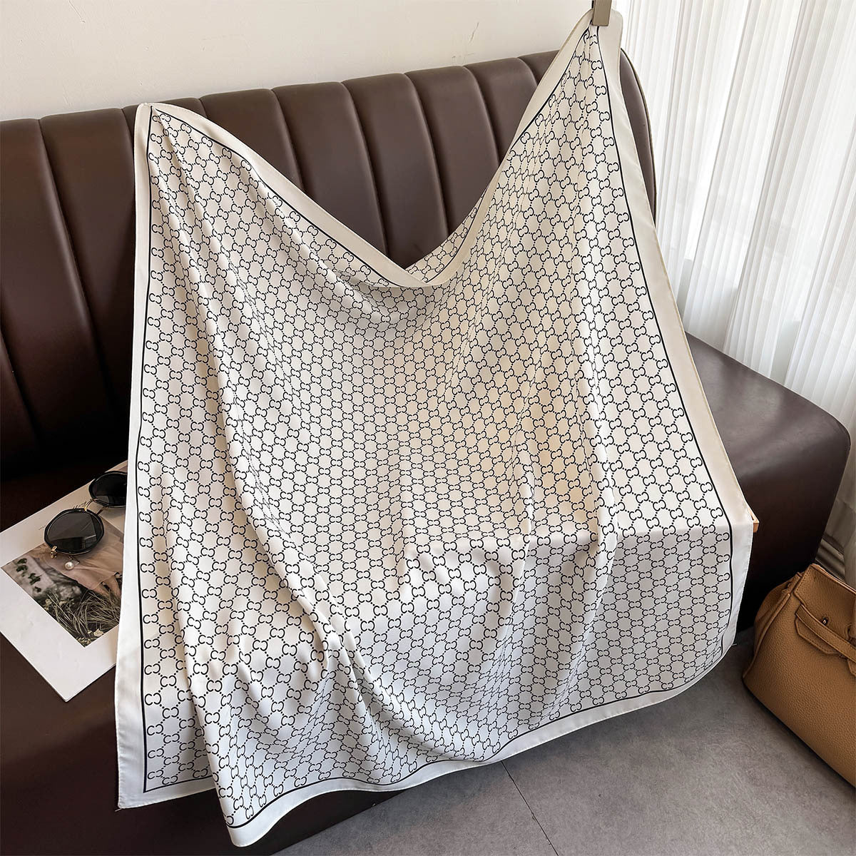 European and American fashion versatile letter twill printing scarf 90CM large square scarf classic versatile sunscreen shawl thin