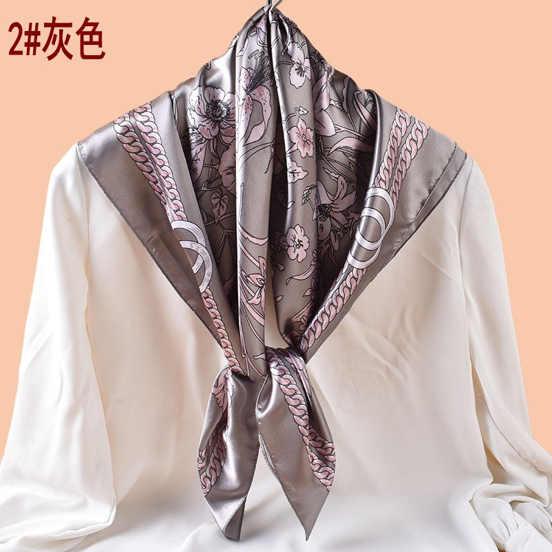 Spring and summer scarf flower bush butterfly printing versatile decorative scarf headscarf silk scarf 90 high-quality satin square scarf