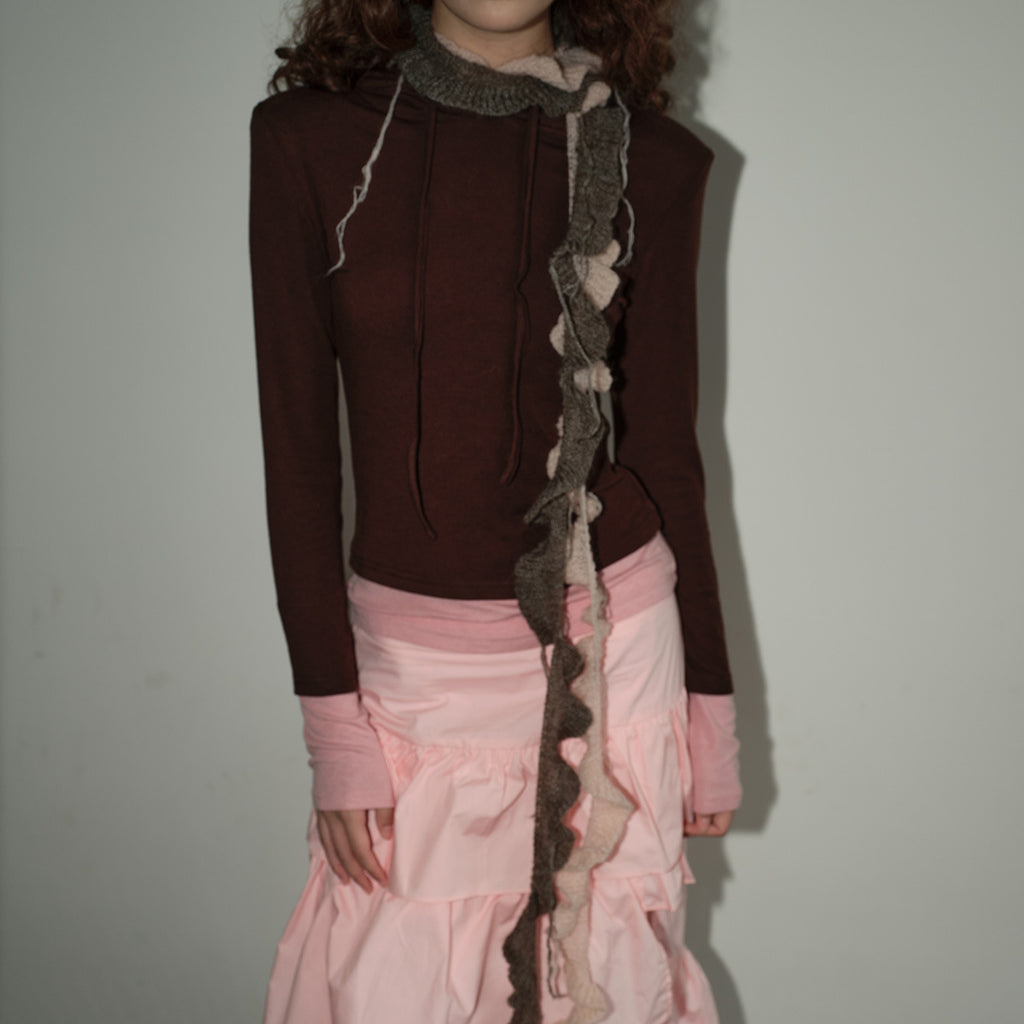 Designer flat mohair wool blended spiral fine scarf women's concave shape fringed wool small scarf