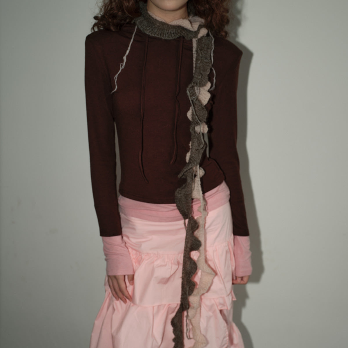 Designer flat mohair wool blended spiral fine scarf women's concave shape fringed wool small scarf