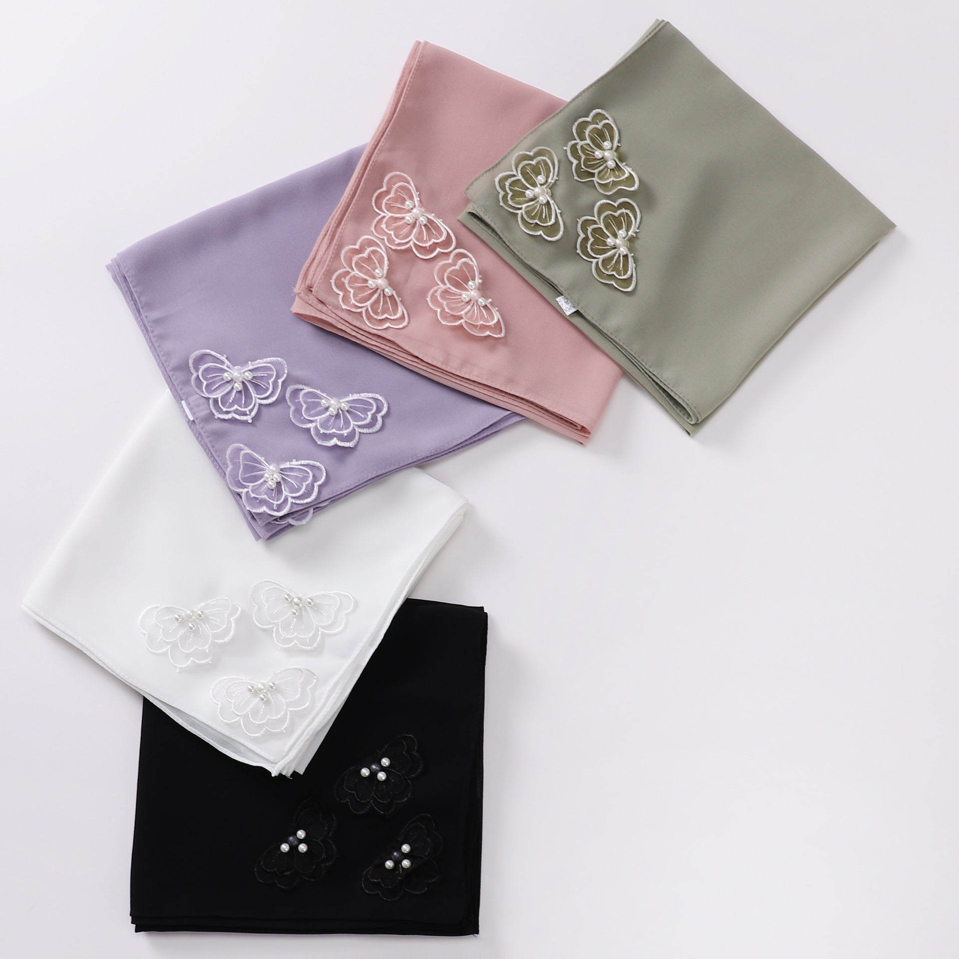 Four-corner butterfly bead pearl chiffon square scarf 90 * 90cm gauze sweet headscarf