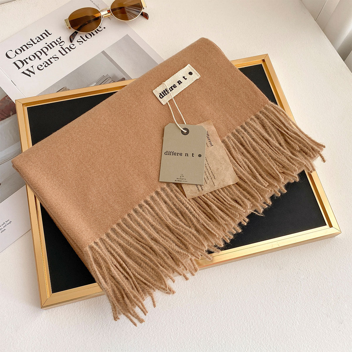 2025 Winter Imitation Cashmere Solid Color Scarf Women's Medium and Long Warm Scarf Shawl