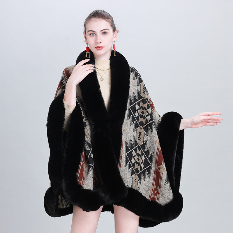European and Korean autumn and winter new scarf shawl fashion fur collar jacquard cape shawl 0984 #