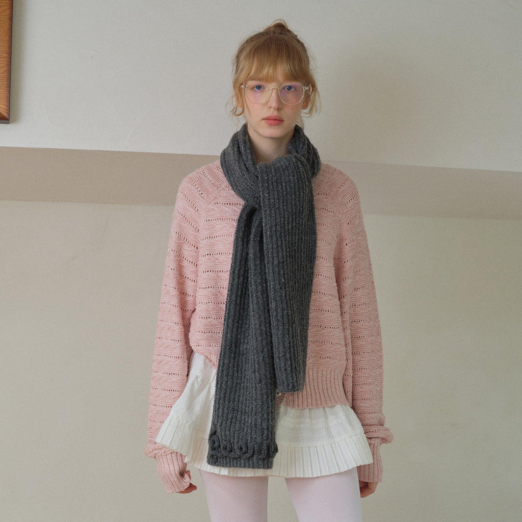 Korean designer three-dimensional handmade crochet letter solid color scarf women's winter cute wool blend scarf