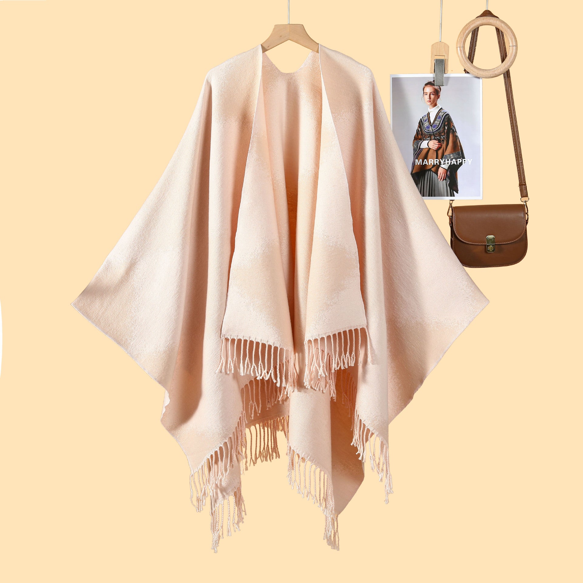 New product temperament simple tassel frame large shawl new Nepal travel out warm photo cardigan