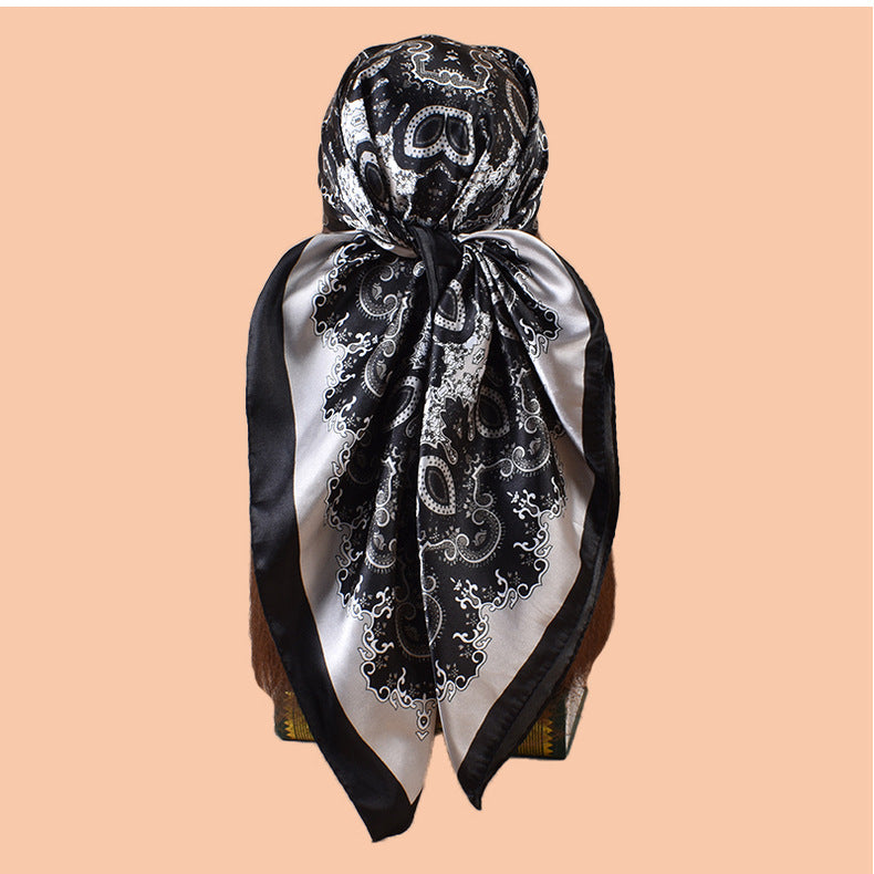 2025 new 90cm-satin ethnic style geometric printing square scarf with sunscreen bag head silk scarf decorative scarf