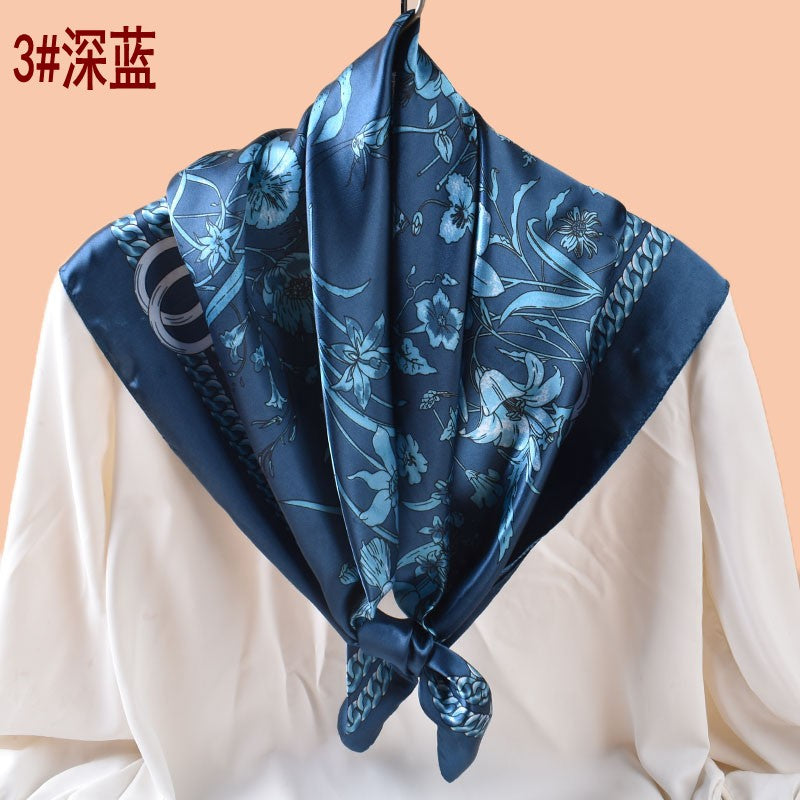 Spring and summer scarf flower bush butterfly printing versatile decorative scarf headscarf silk scarf 90 high-quality satin square scarf