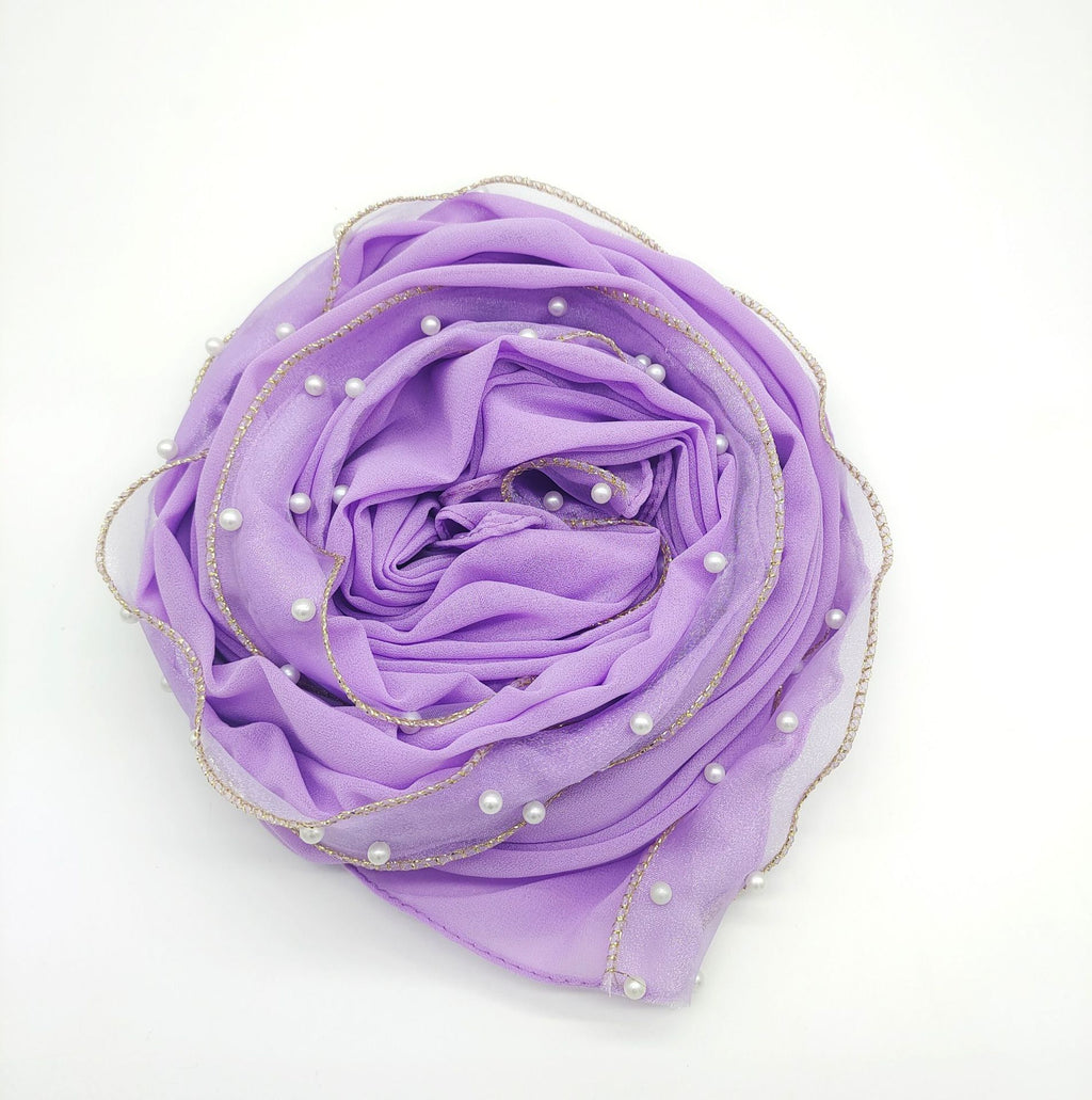New solid color pearl chiffon bright pearl scarf bubble Hijab Malaysia Indonesia headscarf