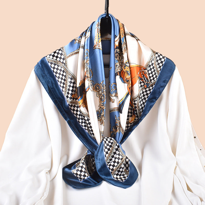 Spring and summer scarf carriage pattern printing versatile decorative scarf silk scarf 90 high-quality satin large square scarf scarf