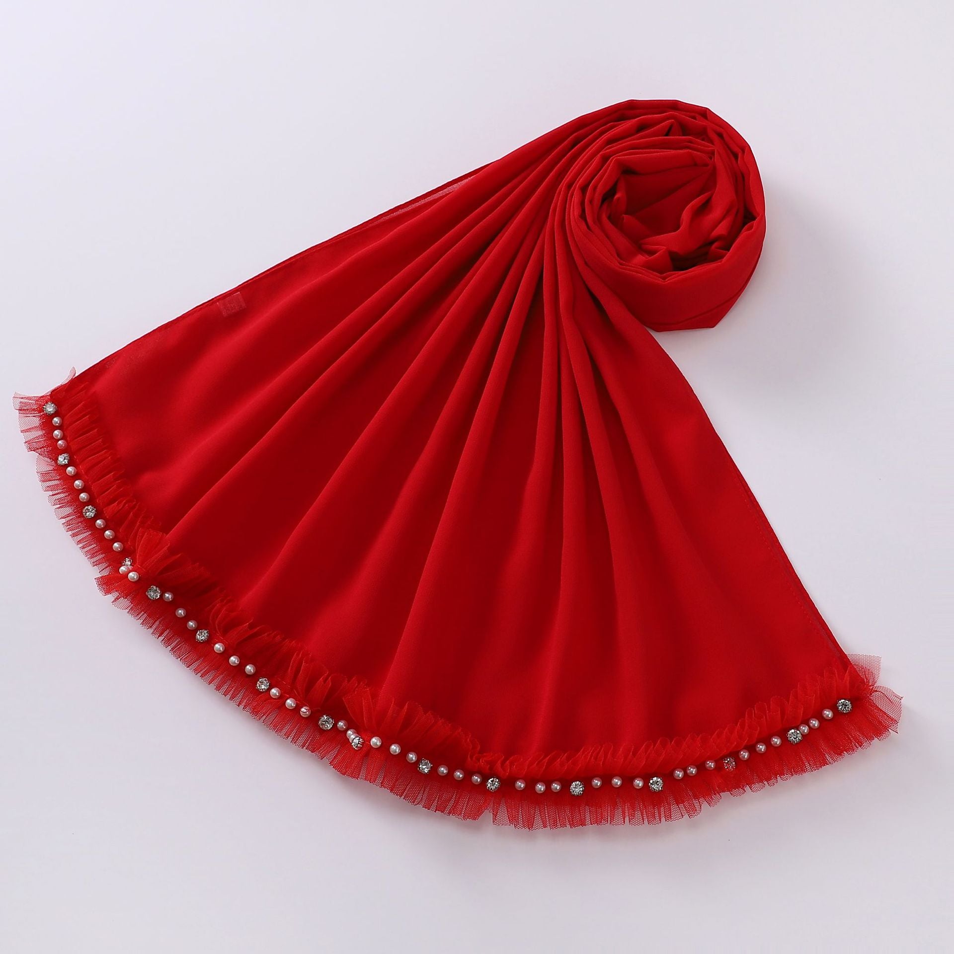 New pearl chiffon pleated lace spiked scarf yarn Middle East Africa headscarf
