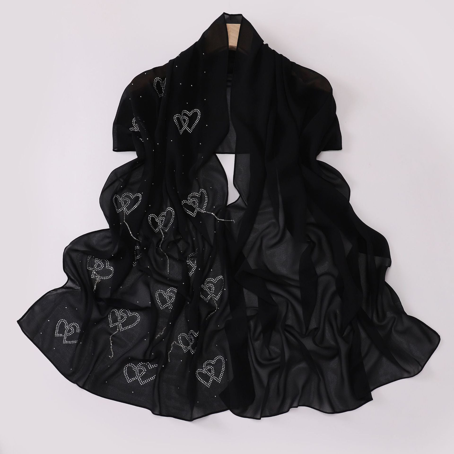 New pearl chiffon double love hot diamond hanging pendant long towel yarn Middle East Malay headscarf