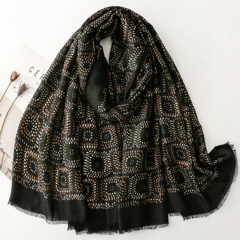 Retro ethnic style cotton and linen feel scarf fireworks kaleidoscope geometric silk scarf thick shawl women