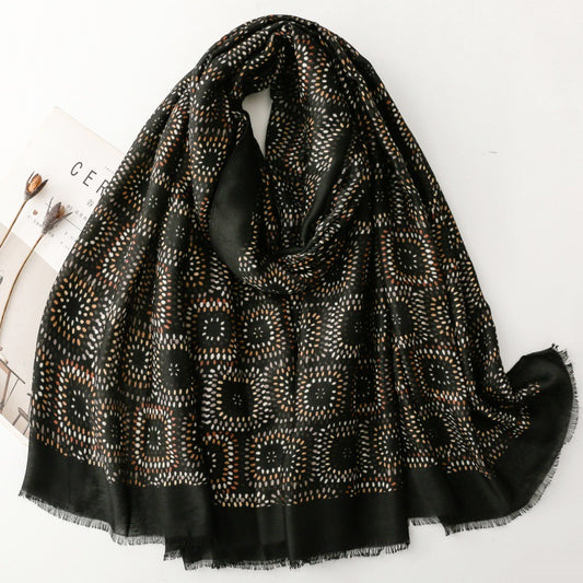 Retro ethnic style cotton and linen feel scarf fireworks kaleidoscope geometric silk scarf thick shawl women