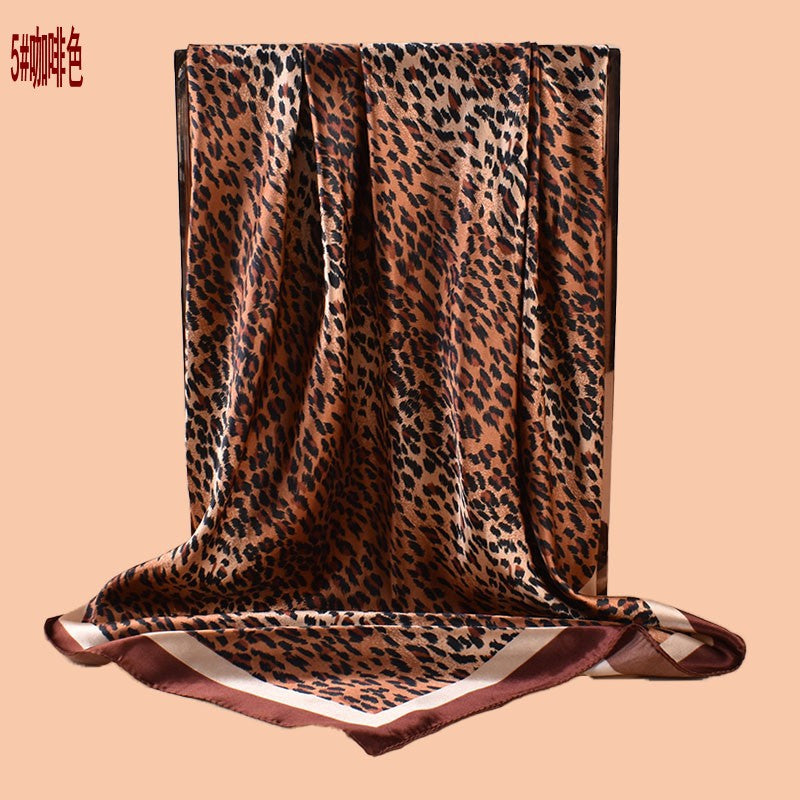 New 90 satin classic gradual change color leopard print printed square scarf with sunscreen bag head silk scarf decorative scarf