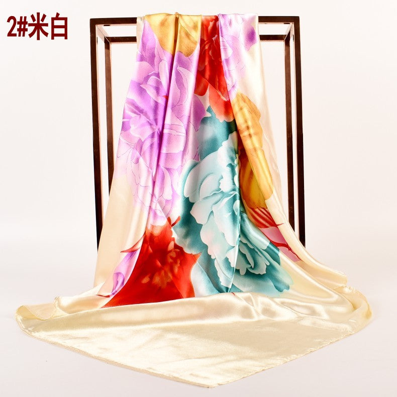 Fashion Spring and Autumn New Simple Small Fresh Peony Satin 90 * 90 Women, Silk Scarf Scarf Shawl