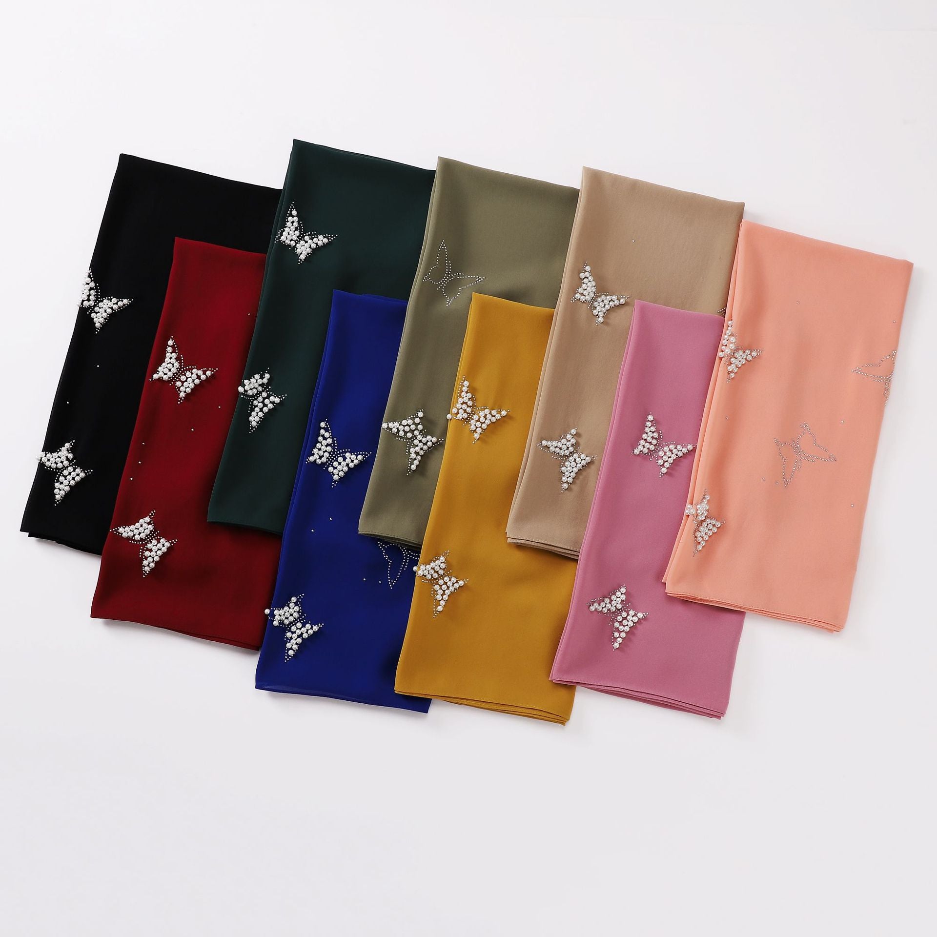 New monochrome chiffon hot diamond beads butterfly scarf gauze malay headscarf middle east Africa hijab