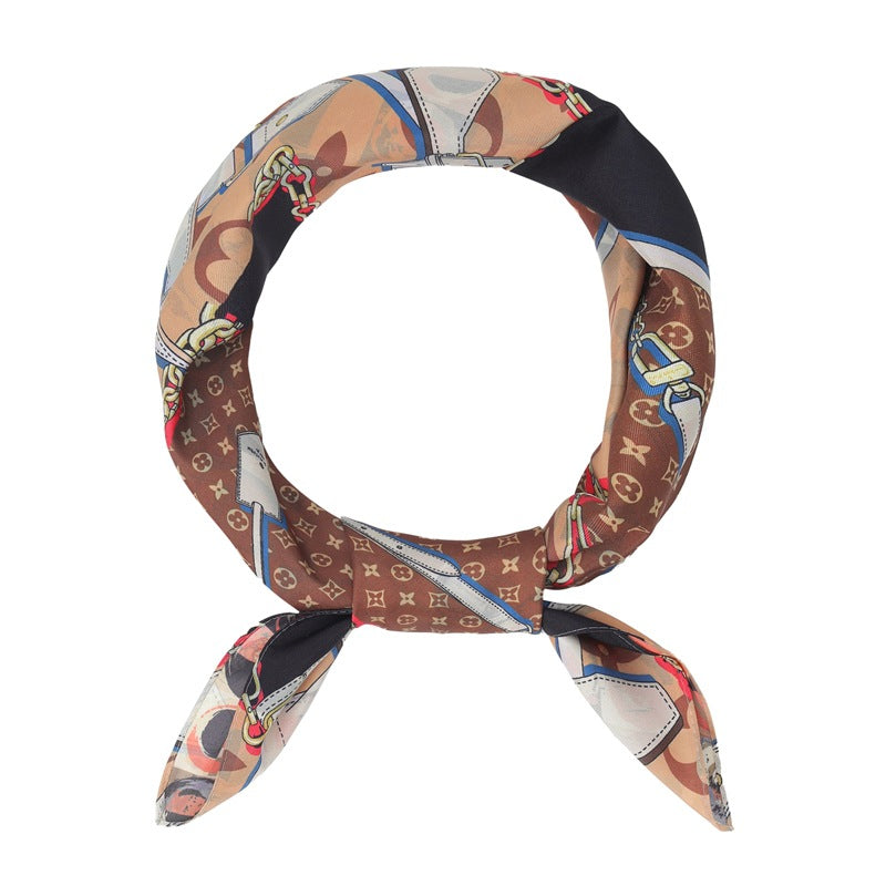 2025 new spring, summer and autumn thin headscarf double-sided printed silk scarf square scarf