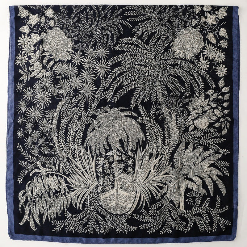 Autumn and Winter Fashion Wheat Ears Plant Flowers Silk Scarf Cotton and linen Feel Travel Vacation Shawl