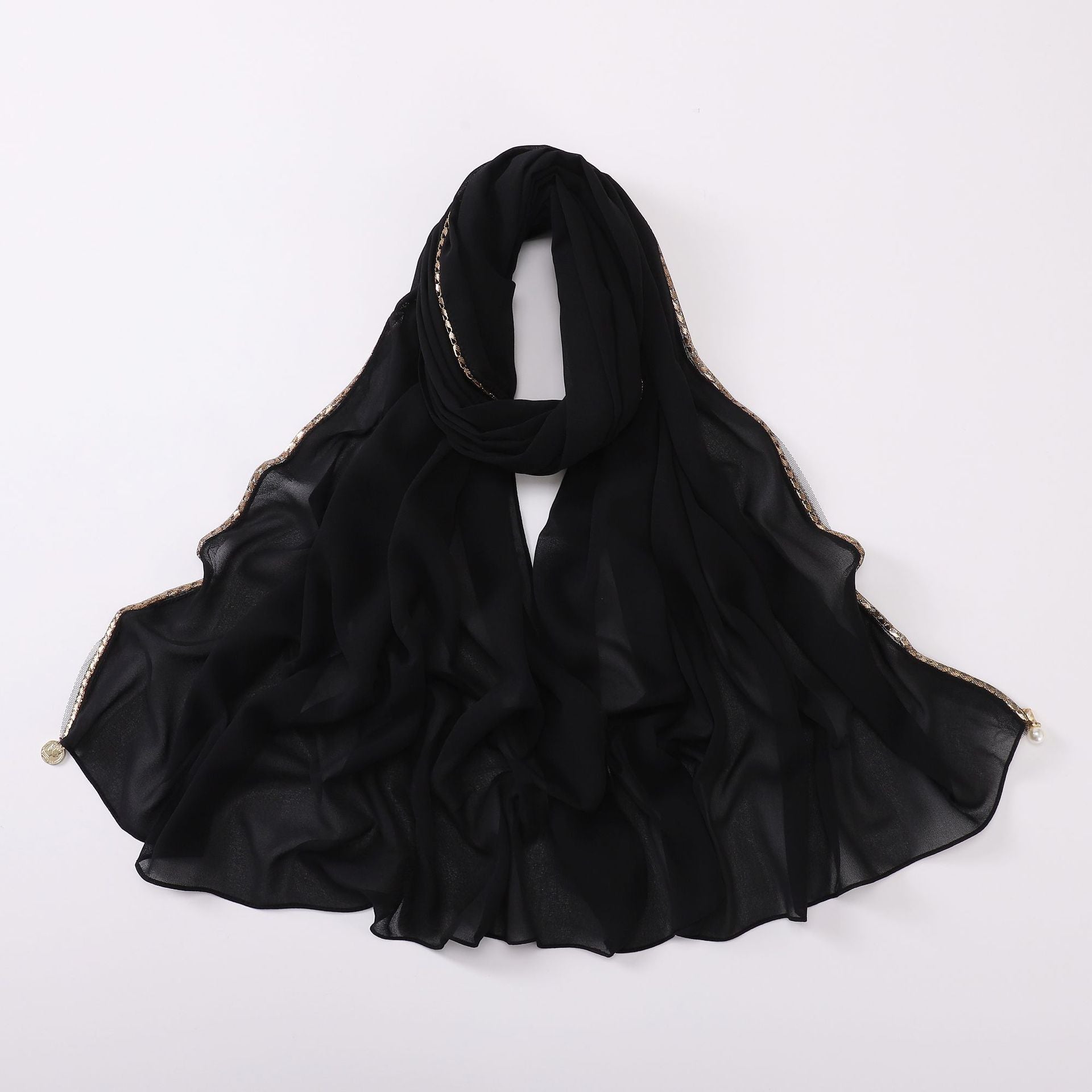 New Pearl Chiffon Gold Metal Chain Scarf  Middle East Africa Malaysia Headscarf