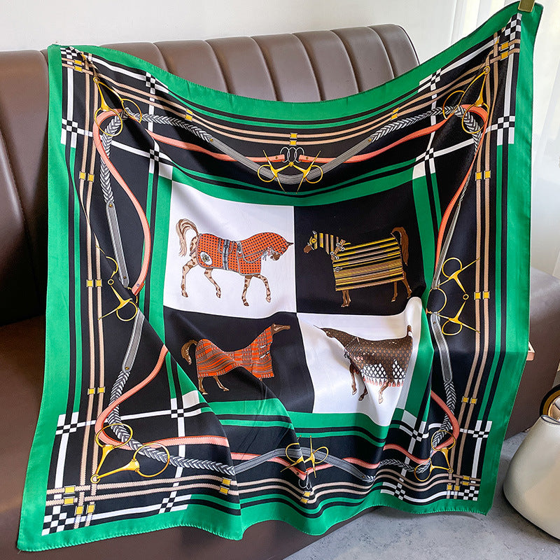 New square scarf, French retro silk scarf, women's twill silk scarf, neck cover, shawl printed scarf, weatherproof