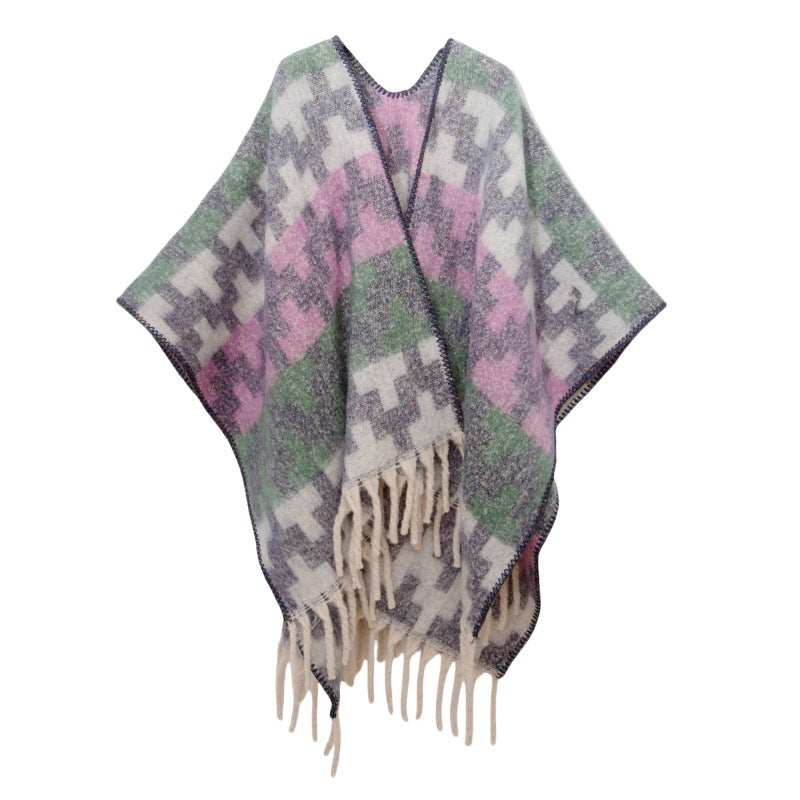 2025 new European and American autumn and winter circle yarn imitation mohair thickened jacquard Great Wall shawl