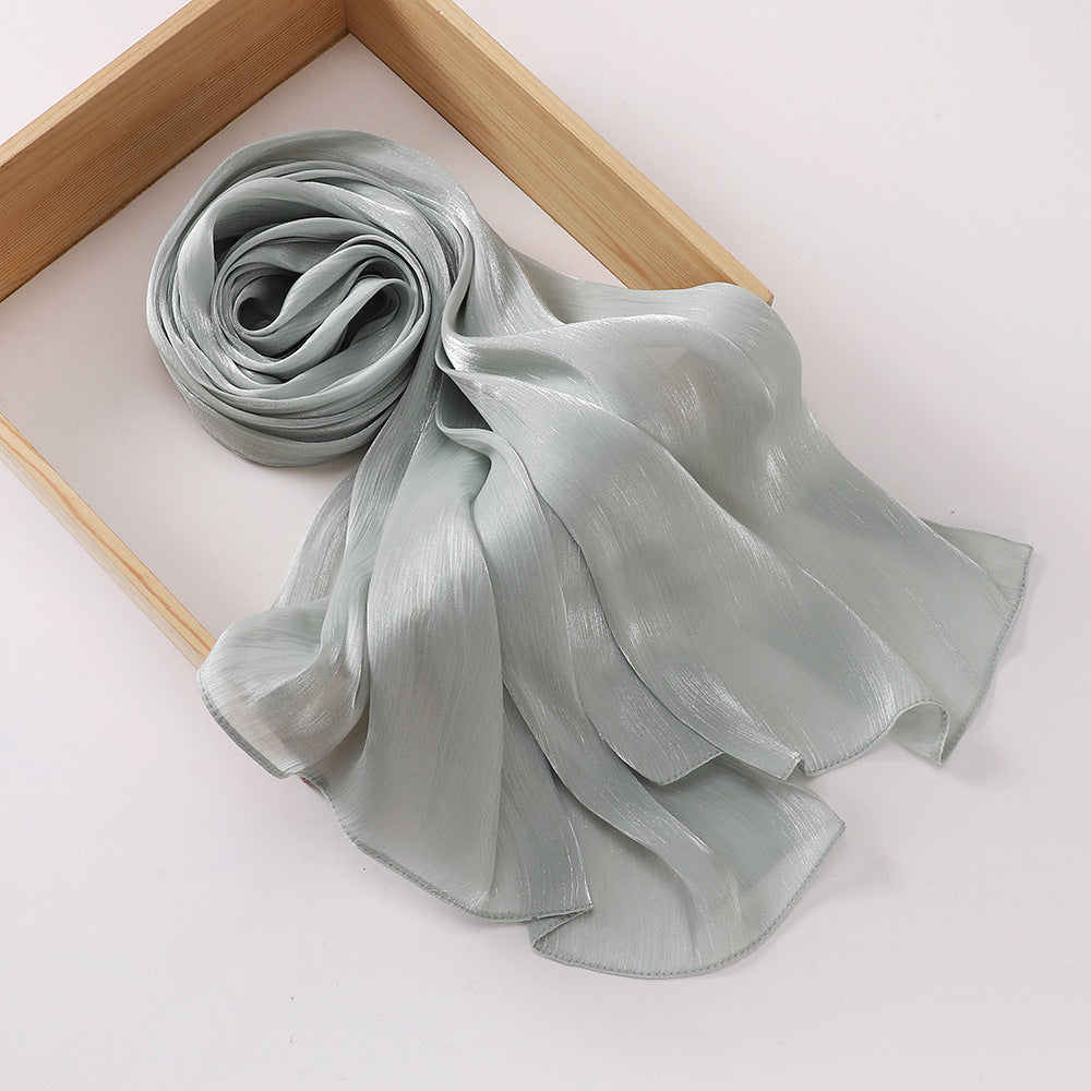 Breathable and Cool Island Satin Smooth Crepe Long Towel Malaysia Bright Silk Scarf Head Scarf