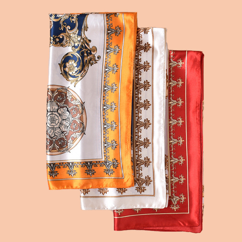 Spring and summer symmetrical vine symbol printed versatile decorative scarf headscarf silk scarf 90 high-quality satin square scarf